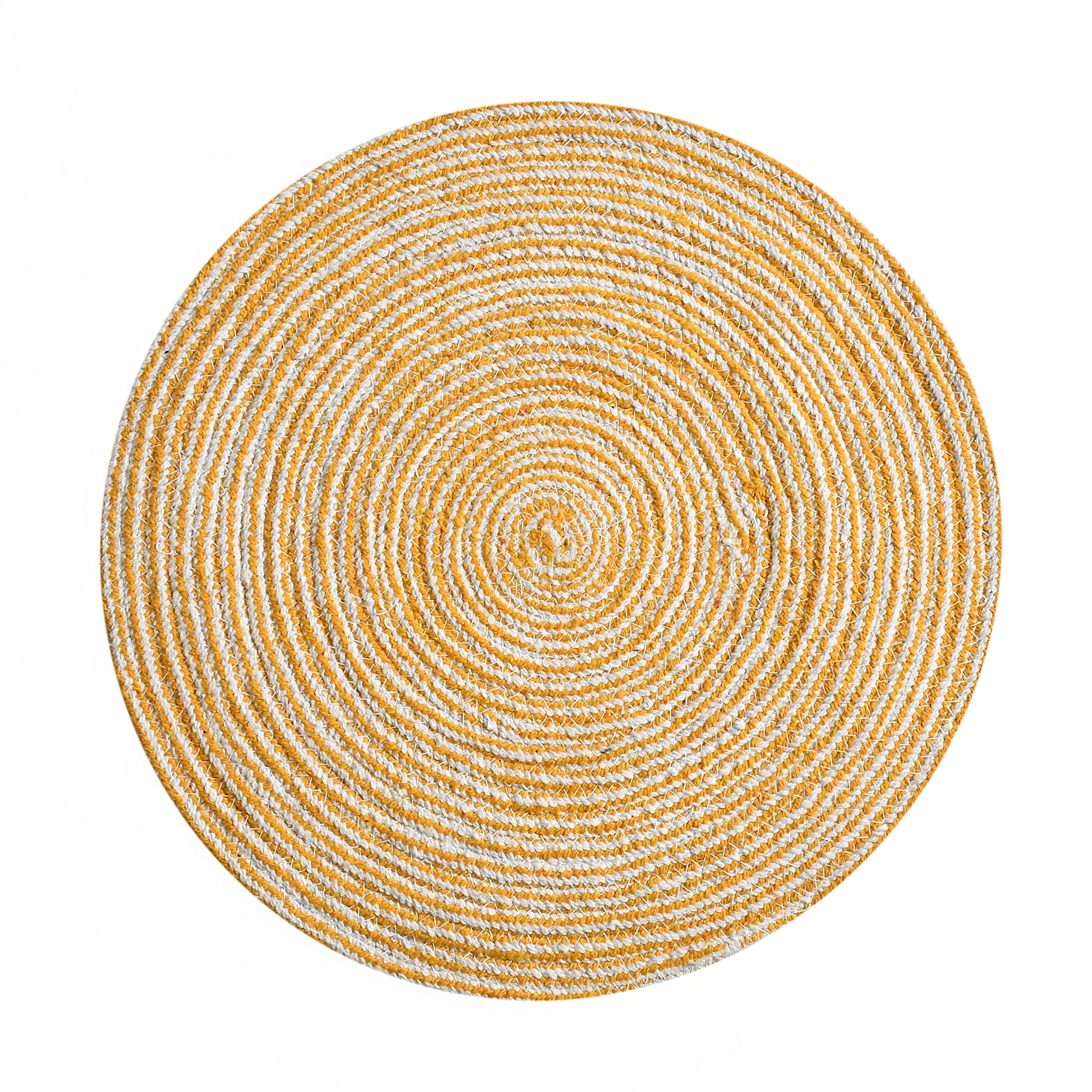 LaVichitra Braided Cotton Round Placemats 35cm - 2 Pack Yellow Table Mats for Dining Table, Bedside, Coffee Table & Shelf Decor - Perfect for Home, Kitchen & Party Settings