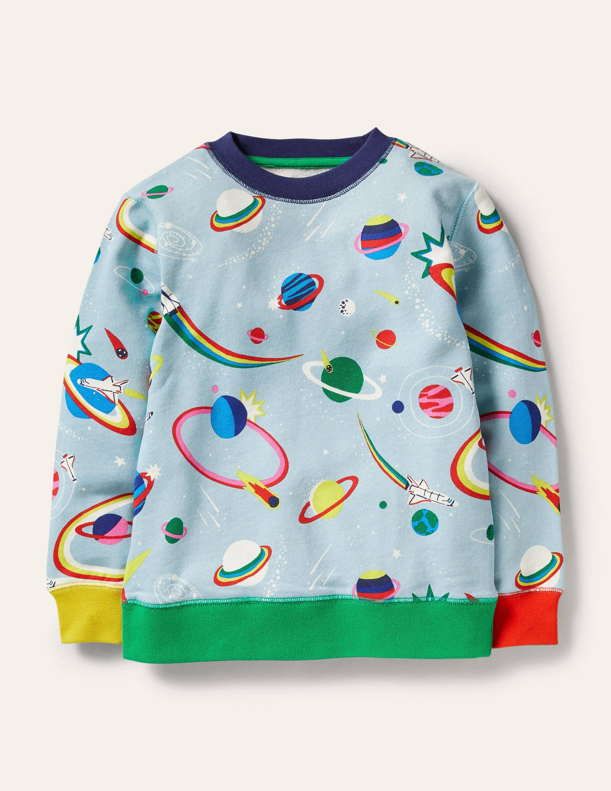 Appliqué Scene Sweatshirt in Mineral Blue with Rainbow Space Design - Perfect for Casual Wear, Street Style & Festival Outfits
