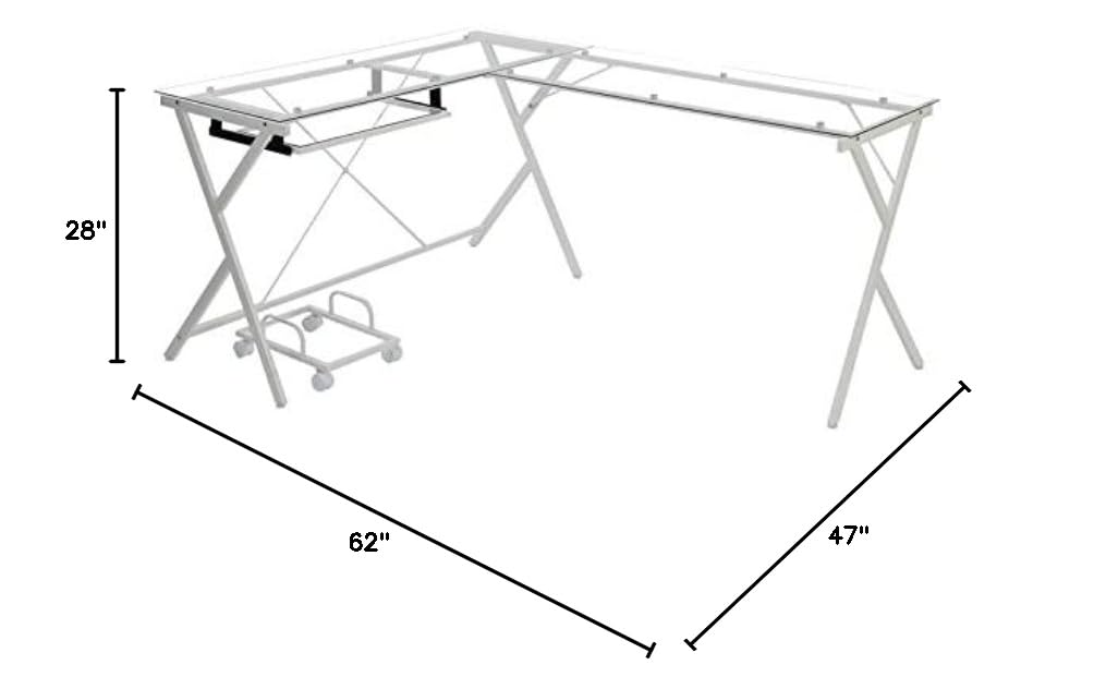 BOWERY HILL Modern Glass Computer Desk with White Frame - Sleek Home Office Desk for Small Spaces, Gaming & Remote Work