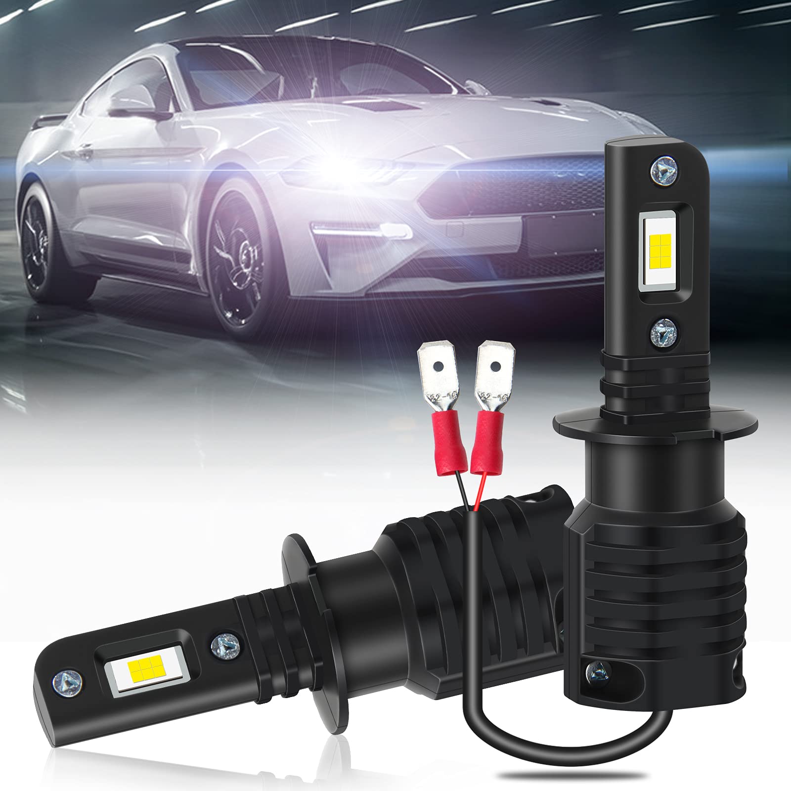 H3 LED Headlight Bulbs 40W 10000LM 6000K Xenon White - CANBUS Error Free, Plug and Play, Fanless All-in-One Fog Light Conversion Kit (2-Pack) - Perfect for Off-Road, Night Driving & Foggy Conditions