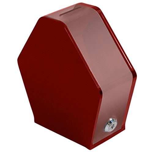 Pentagon Acrylic Charity Box with Lock - Secure Ballot Box, Donation Collection Box & Tip Jar for Events, Voting & Fundraising (Red)