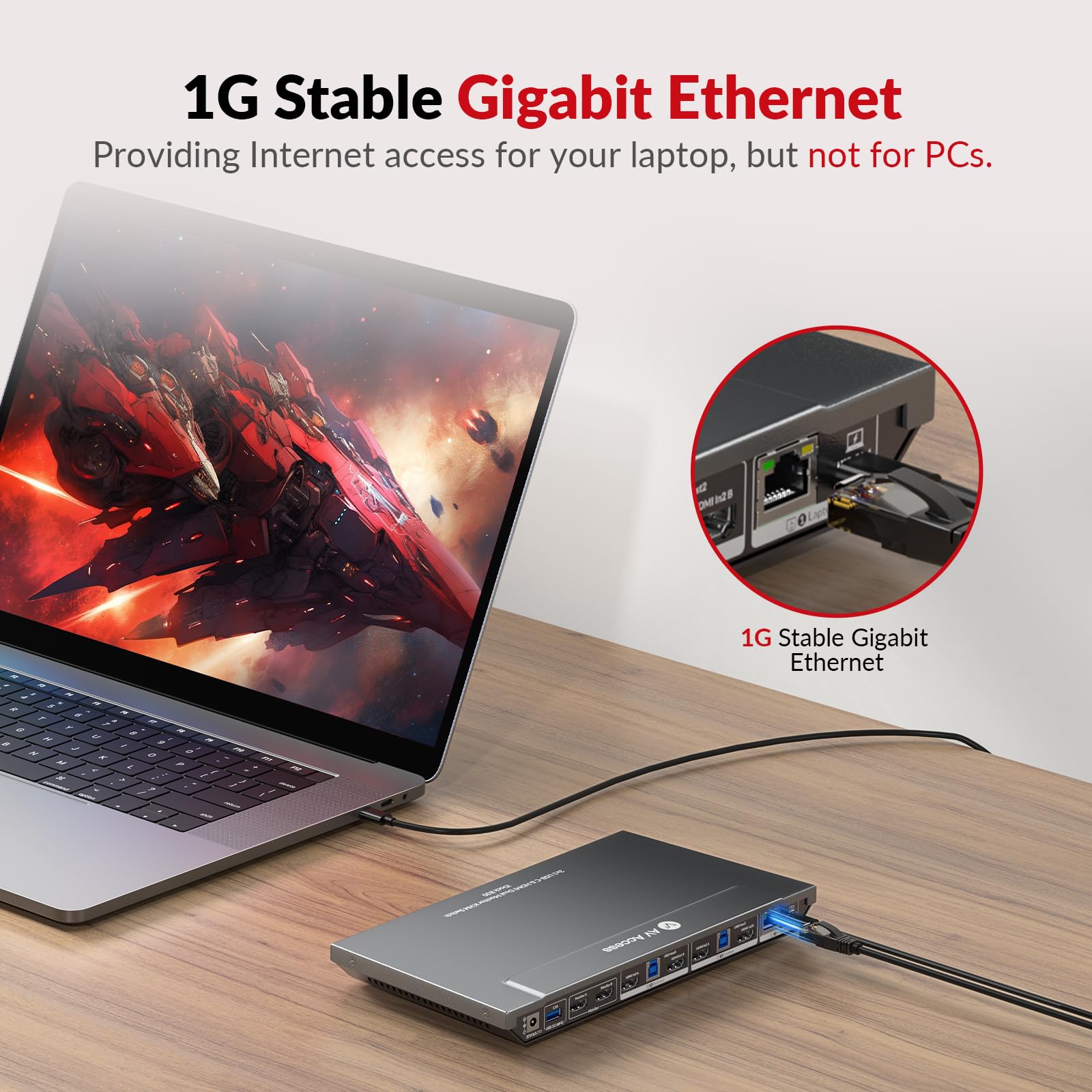 AV Access 4K KVM Switch Dock for Laptop & 2 PCs - Dual Monitor USB-C Docking Station with 65W Charging, Ethernet, HDMI 4K@60Hz, Hotkey Switch - Perfect for Home Office & Multi-Device Workspace