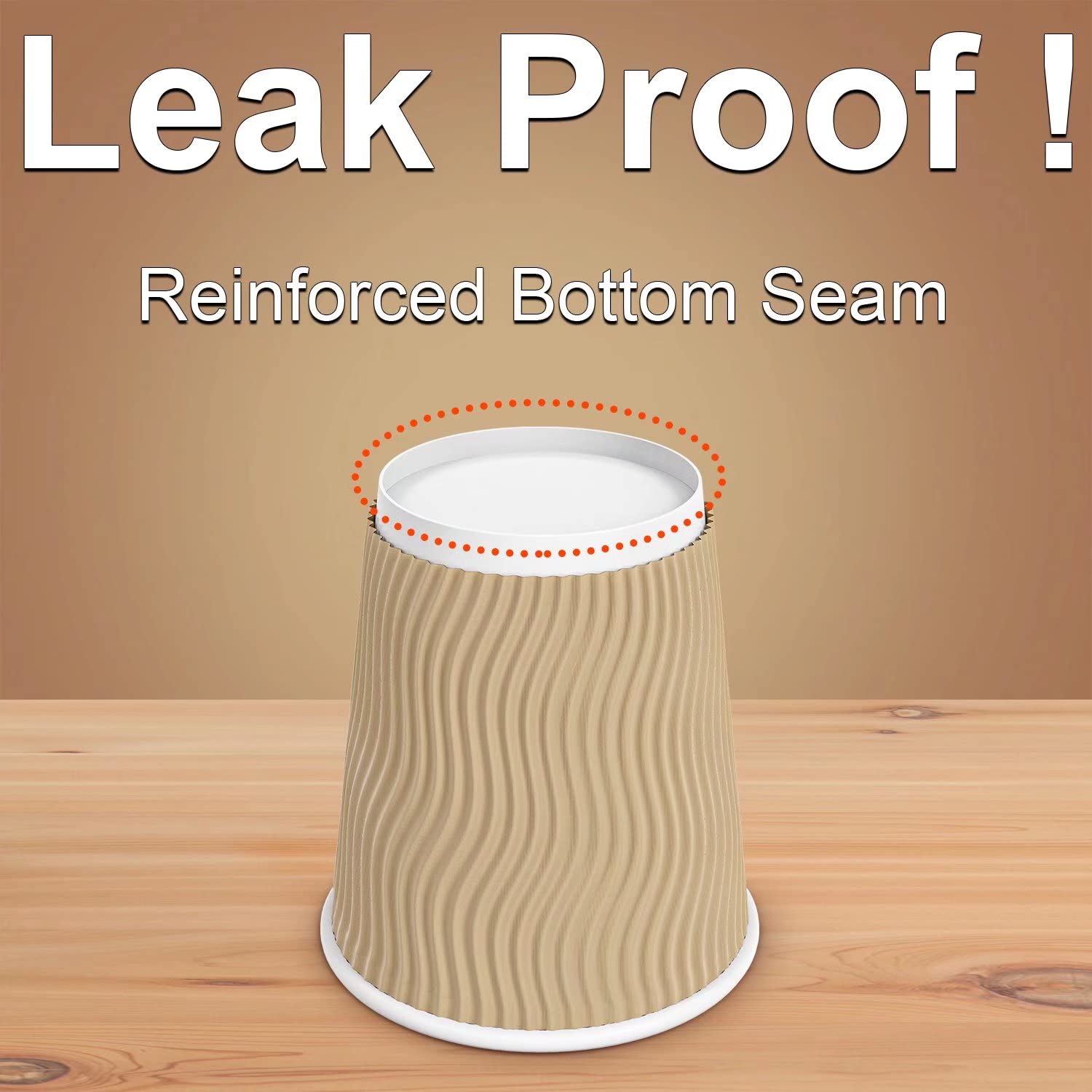 8 oz Disposable Insulated Coffee Cups - 100 Pack Brown Corrugated Ripple Wall Paper Hot Drink Cups for Coffee, Tea, Hot Chocolate - Perfect for Cafes, Offices, and Takeout
