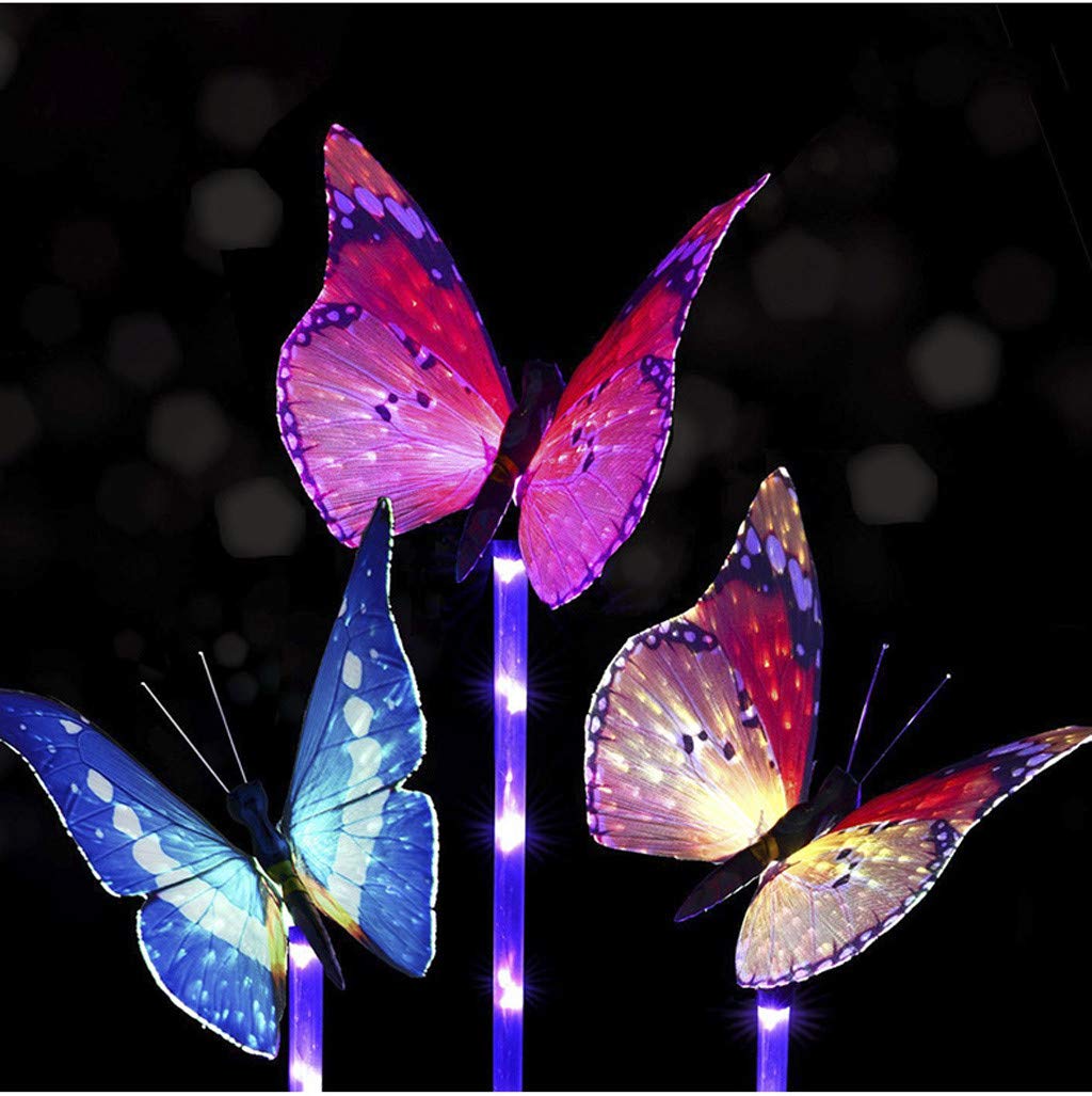 Solar Butterfly Garden Lights Outdoor - 3 Pack Waterproof Fiber Optic LED Stake Lights with Multi-Color Changing for Yard, Pathway & Patio Decoration | Perfect Garden Gifts for Women & Home Landscaping