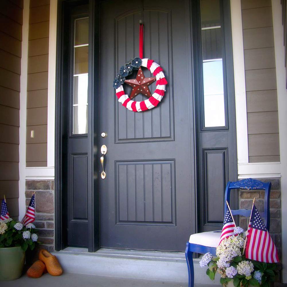 12in Patriotic USA Flag Metal Star Decor - Indoor/Outdoor Barn Wall Hanging for July 4th & Holidays