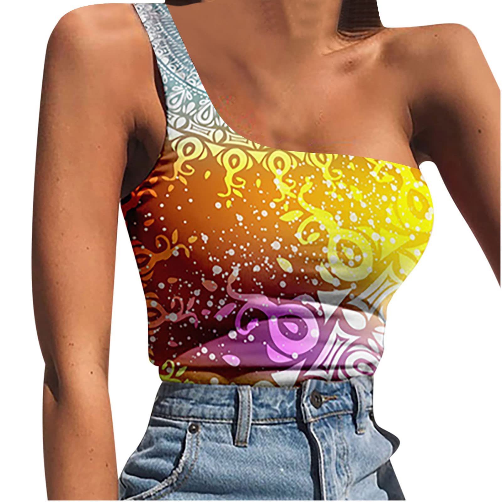 Women's Fashion Cropped Tank Tops - Round Neck Printed Sleeveless Summer Tops for Casual Wear, Beach Outfits & Gym Workouts