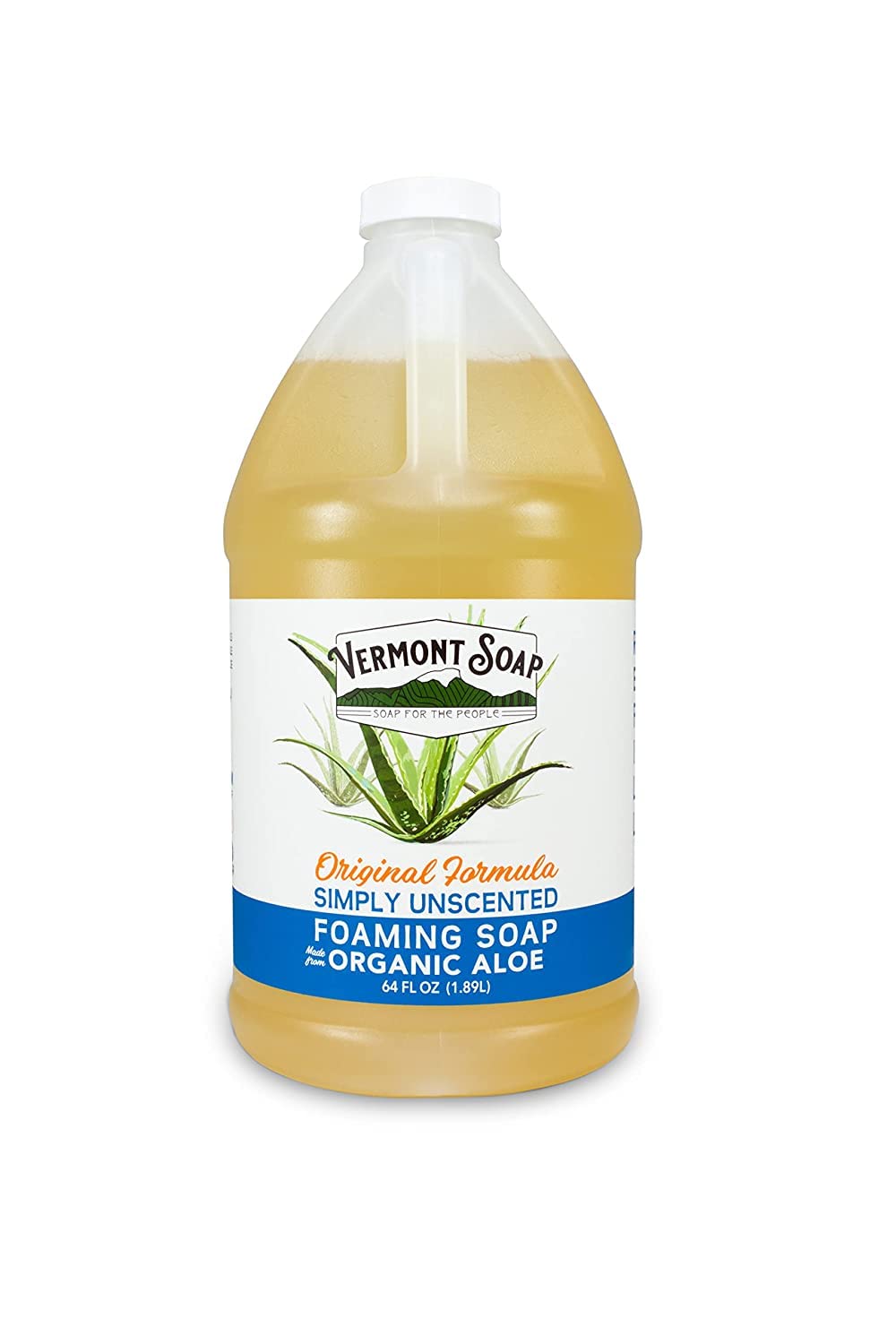 Organic Unscented Foaming Hand Soap by Vermont Soap - Natural Moisturizing Liquid Soap for Dry Skin, Fragrance-Free Bathroom Hand Wash - 64 oz - Perfect for Sensitive Skin & Eco-Friendly Homes