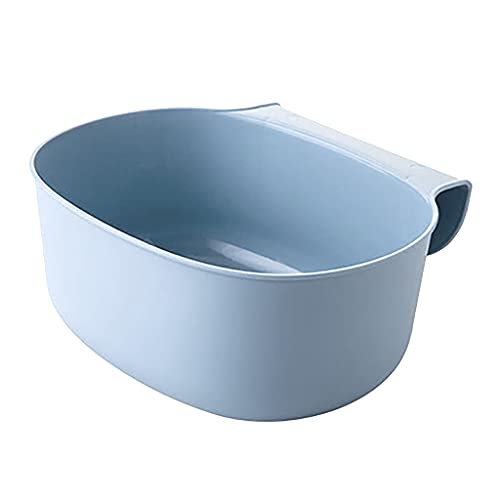 Stainless Steel Hanging Trash Can - Under Cabinet Plastic Waste Bin for Kitchen, Bathroom & Office - Space Saving Lidless Garbage Basket (Blue) - Perfect for Small Spaces, RVs & Apartments