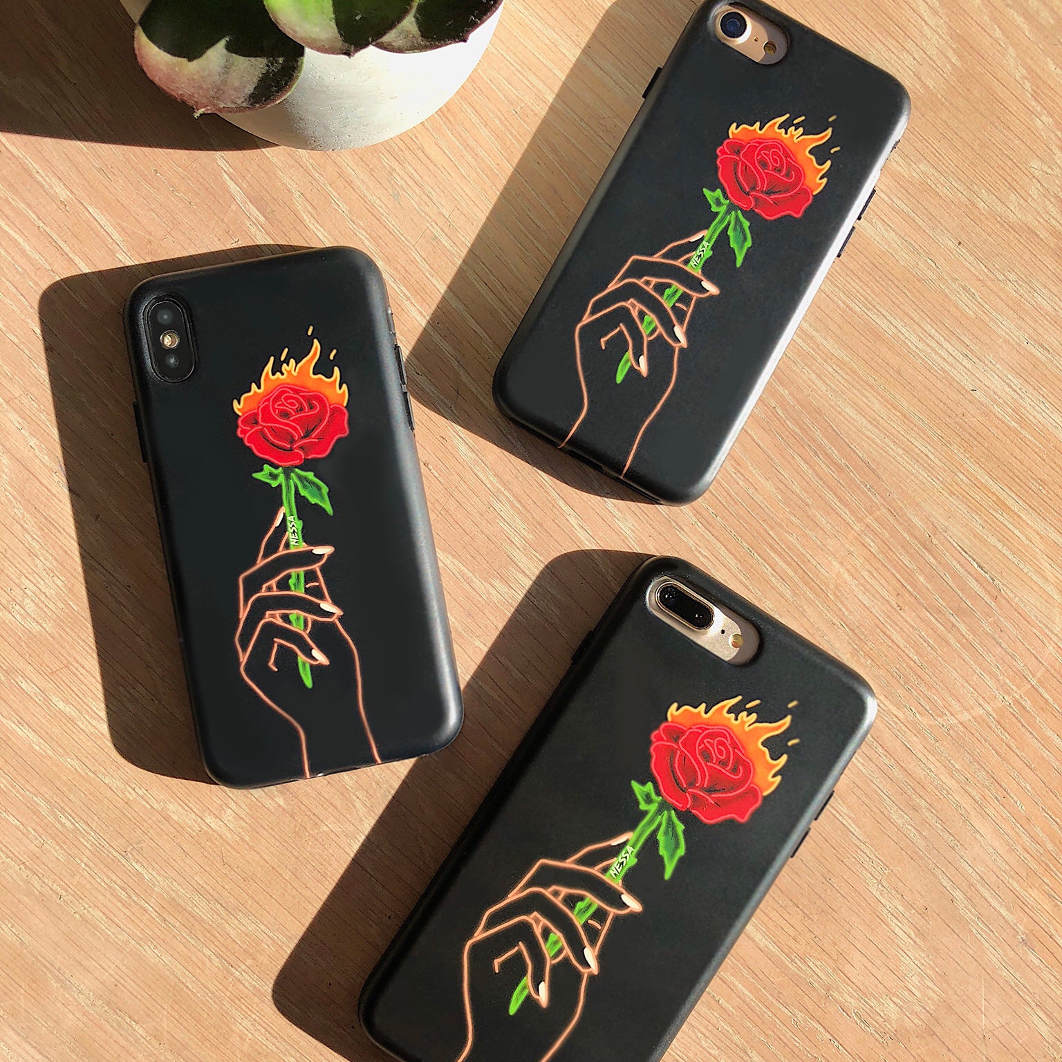 Trendy Neon Rose iPhone Case by Nessa - Stylish Protective Cover for iPhone 11/12/13/14/15 Pro Max - Perfect for Everyday Use, Parties & Social Media Photos