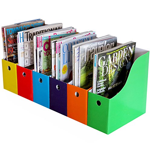 Evelots Magazine File Holder Organizer Box - 6/12/24 Pack Desk & Shelf Storage with Labels - Multiple Colors for Home Office, Classroom & Library Organization