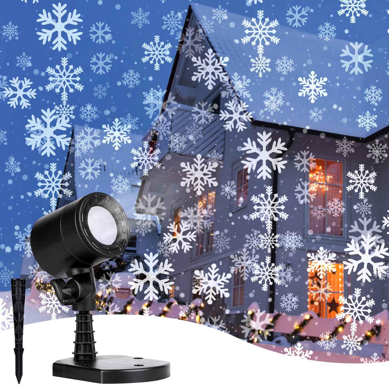 Outdoor Christmas Snowflake Projector Lights - Waterproof LED Rotating Snowfall Show Lights for Holiday Decorations | Perfect for Xmas Party, Garden, Patio & Indoor Home Decoration | Create a Magical Winter Wonderland