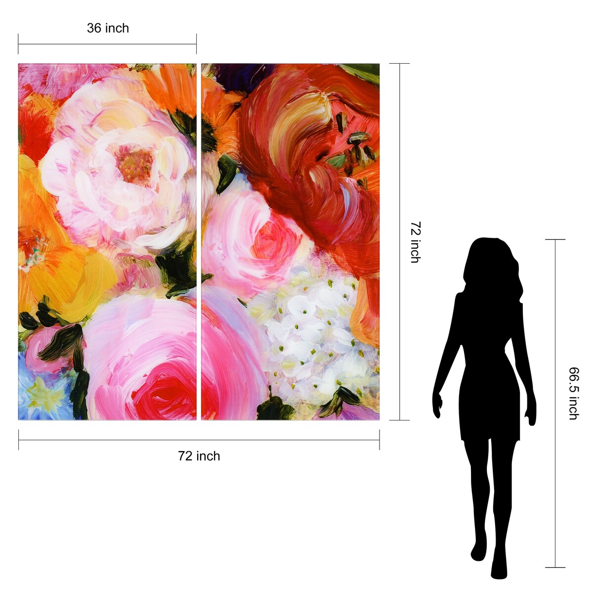 Blossoms in Rouge & Blush Oversized 72x36 Frameless Floating Reverse Printed Tempered Glass Art Panels Set - Perfect for Living Room, Bedroom & Office Wall Decor
