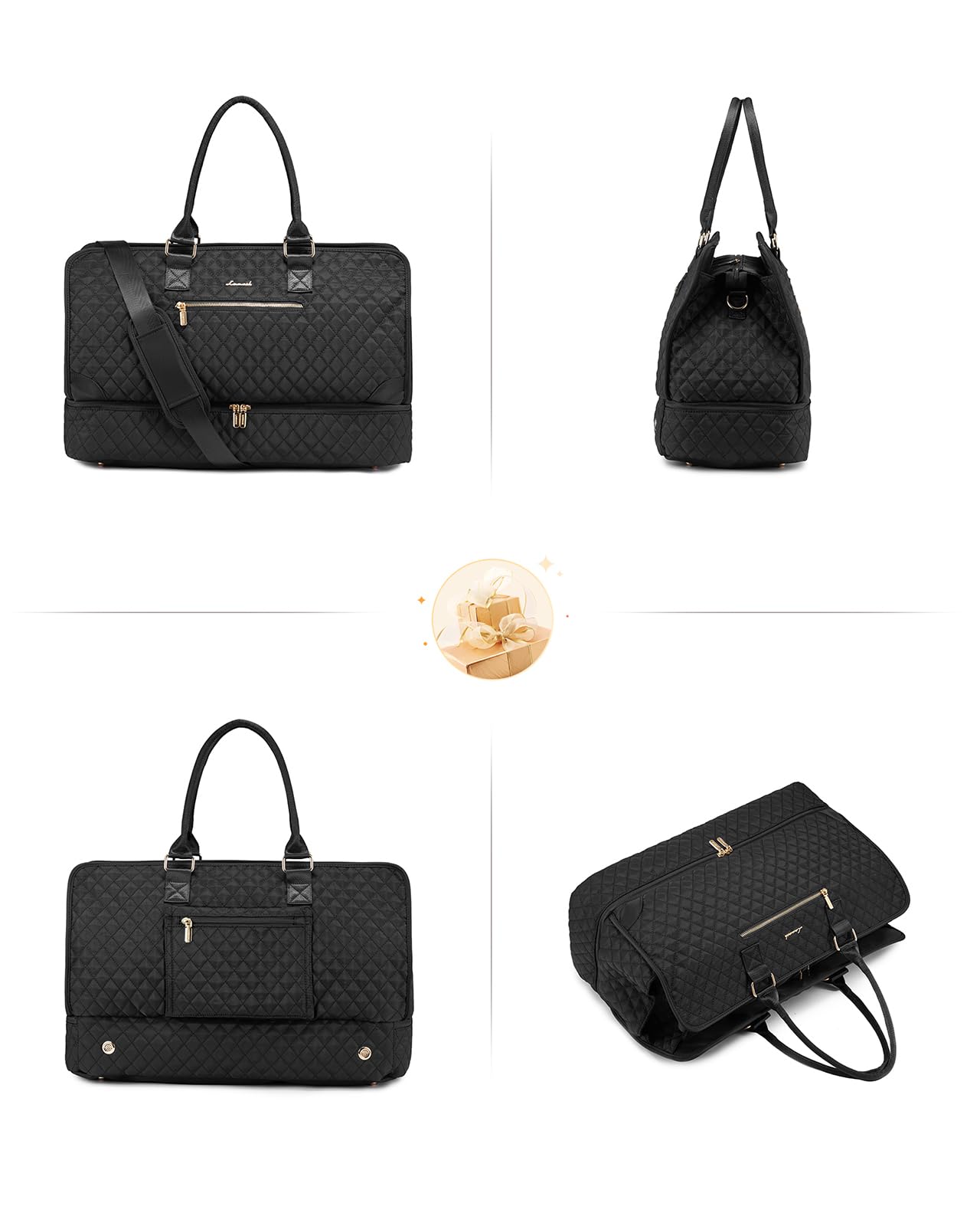 LOVEVOOK Women's Weekender Travel Bag - Large Carry On Duffle with Shoe Compartment & Toiletry Bag - Perfect for Overnight Trips, Hospital Labor Delivery, Gym Workout & Weekend Getaways (3-Piece Set)