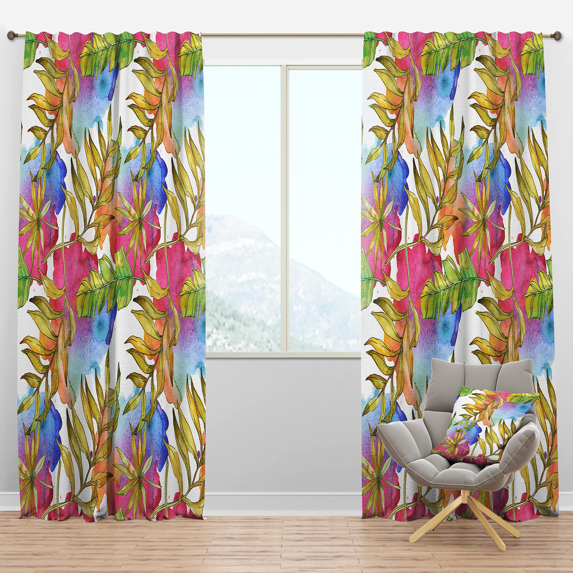 DesignQ Blackout Curtains 'Tropical Foliage IV' - Thermal Insulated Room Darkening Drapes for Bedroom & Living Room - Single Panel 52x84 Inches - Perfect for Home Decor, Privacy & Energy Savings