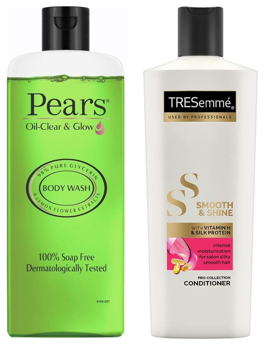 TRESemmé Smooth & Shine Conditioner 190ml + Pears Oil Clear & Glow Shower Gel 250ml - Hair & Body Care Combo for Silky Hair & Radiant Skin - Perfect for Daily Shower Routine & Salon-Quality Results at Home