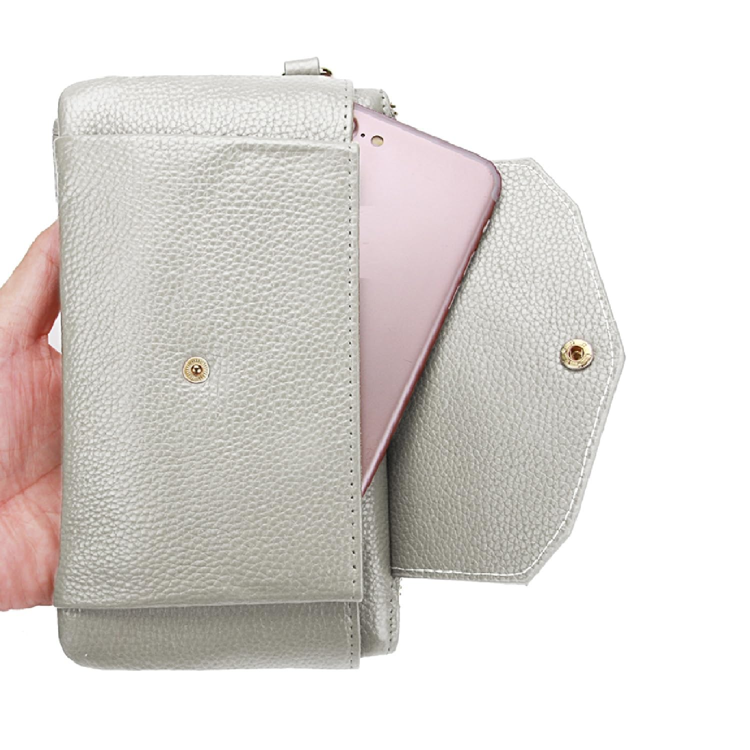 YALUXE Women's Genuine Leather Wristlet Handbag - Envelope Style Phone Purse with Card Slots & RFID Protection - Slim Clutch Wallet for Everyday Use, Travel, and Night Out