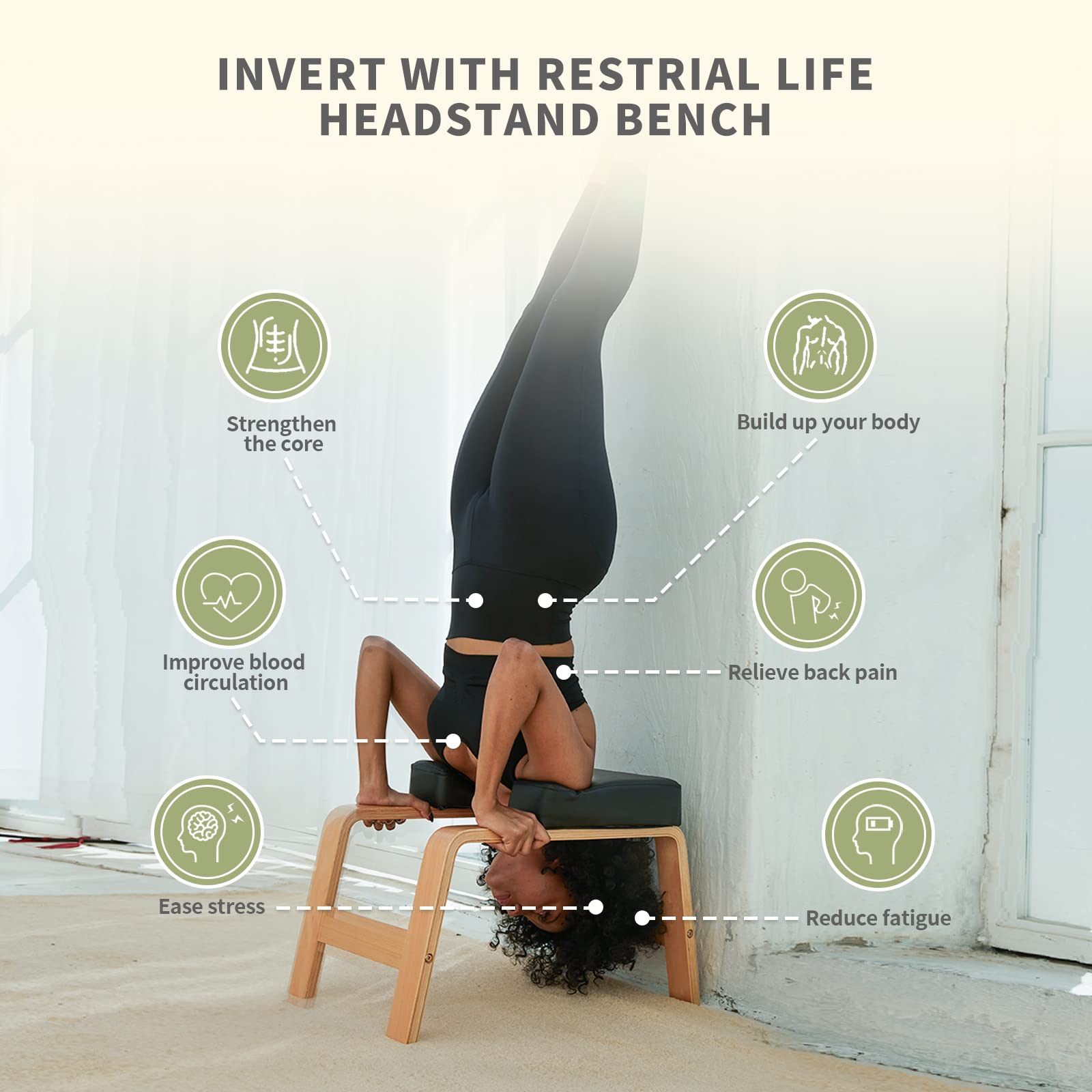 Premium Yoga Headstand Bench - Sturdy Wood & PU Pads Inversion Chair for Home & Gym - Relieve Stress, Improve Circulation & Build Strength (Multiple Colors) - Perfect for Yoga Studios, Home Workouts & Fitness Enthusiasts