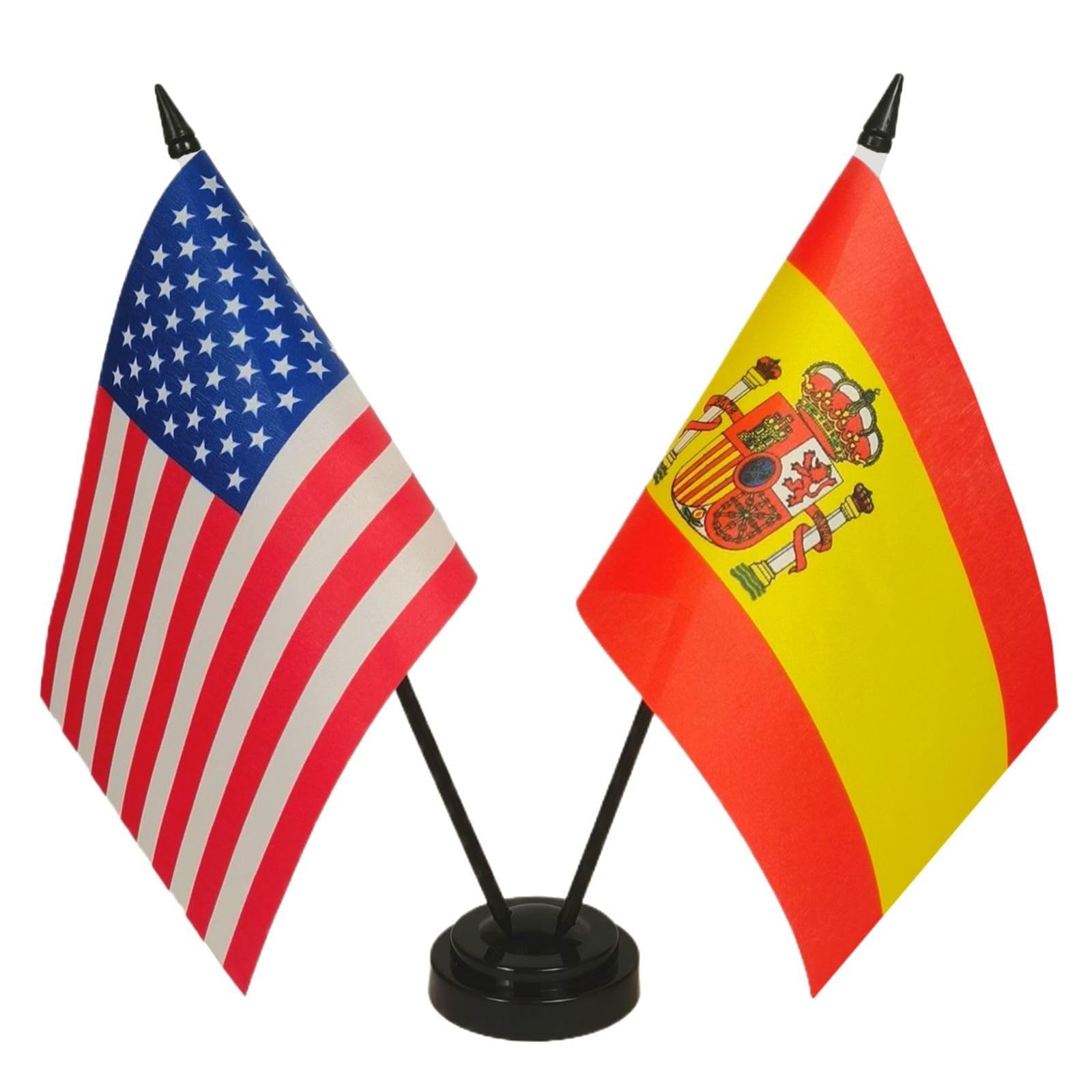 Miniature US & Spain Friendship Table Flags Set - Small Spanish & American Desk Flags for Office, Room Decor, International Gifts & Diplomatic Events