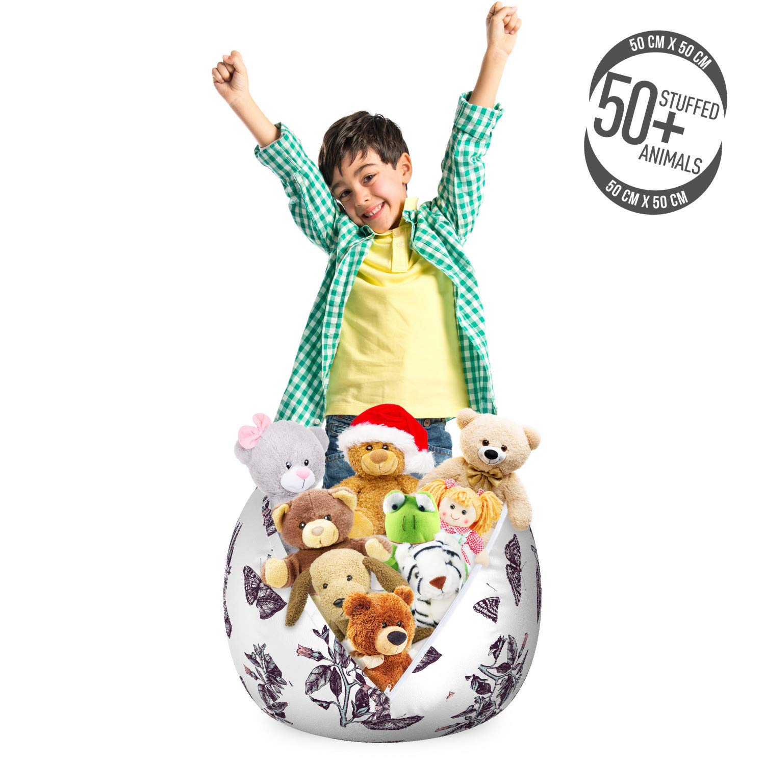 Ambesonne Entomology Storage Toy Bag Chair - Detailed Poligonia Butterflies & Belladonna Flowers Design - Washable Stuffed Animal Organizer - Small Size (Eggplant Pale Seafoam) - Perfect for Kids' Room, Nursery Storage & Playroom Organization