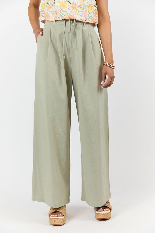 True Bliss Sage Pull On Wide Leg Trousers - Comfortable Elastic Waist Pants for Women | Perfect for Work, Travel & Casual Wear (Final Sale)