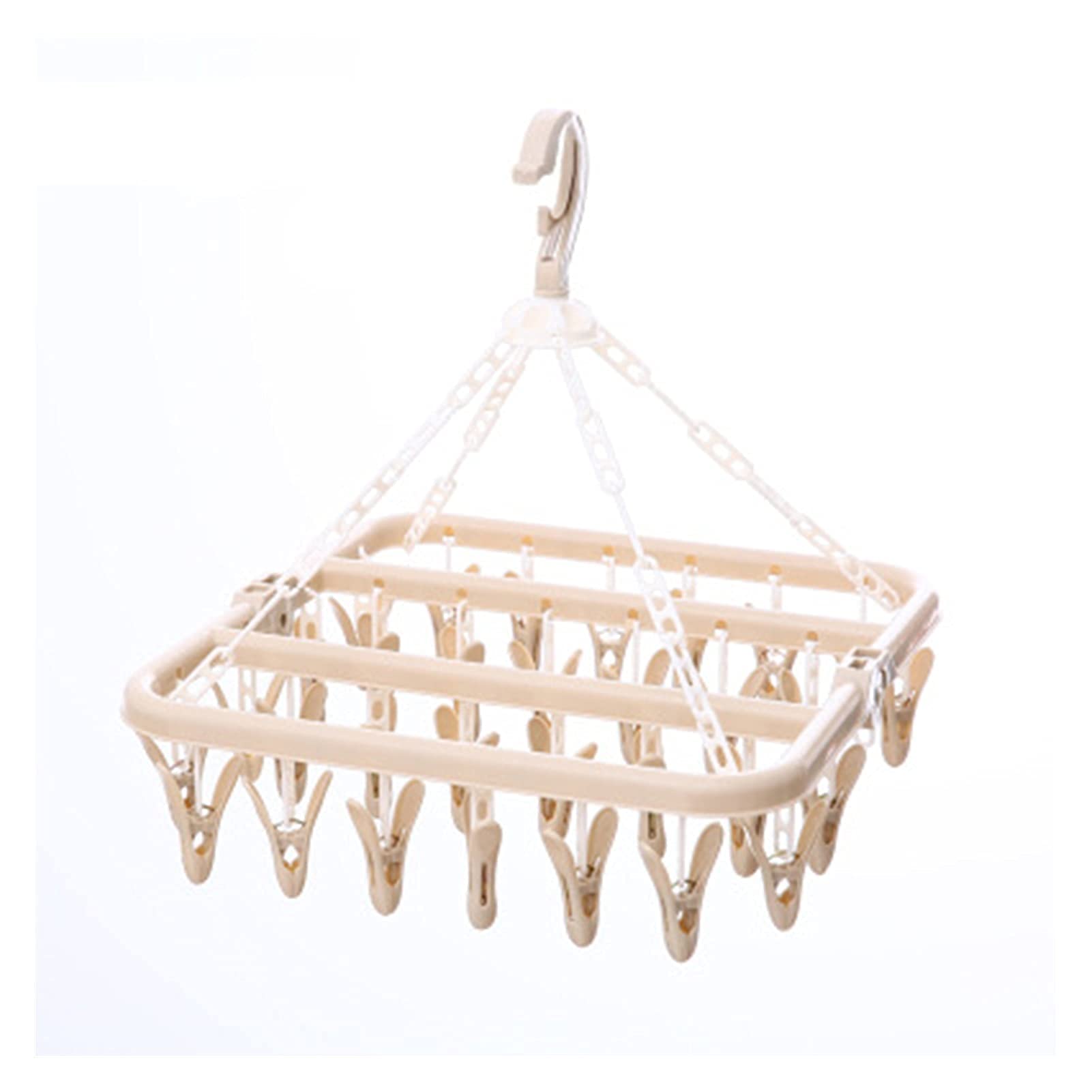 32-Peg Multifunctional Hanging Rack for Socks, Underwear & Clothes - Flexible Indoor/Outdoor Laundry Organizer for Home, Washing, Drying & Storage (Gray/Beige) - Perfect for Closet, Laundry Room & Travel Use