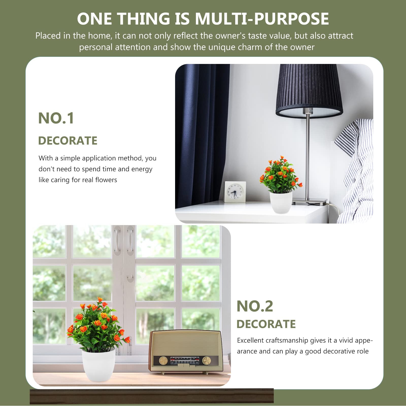 LIOOBO 2 Pack Mini Plastic Potted Rose Plants - Artificial Floral Decor for Home, Office, Wedding Centerpiece, and Tabletop Arrangements