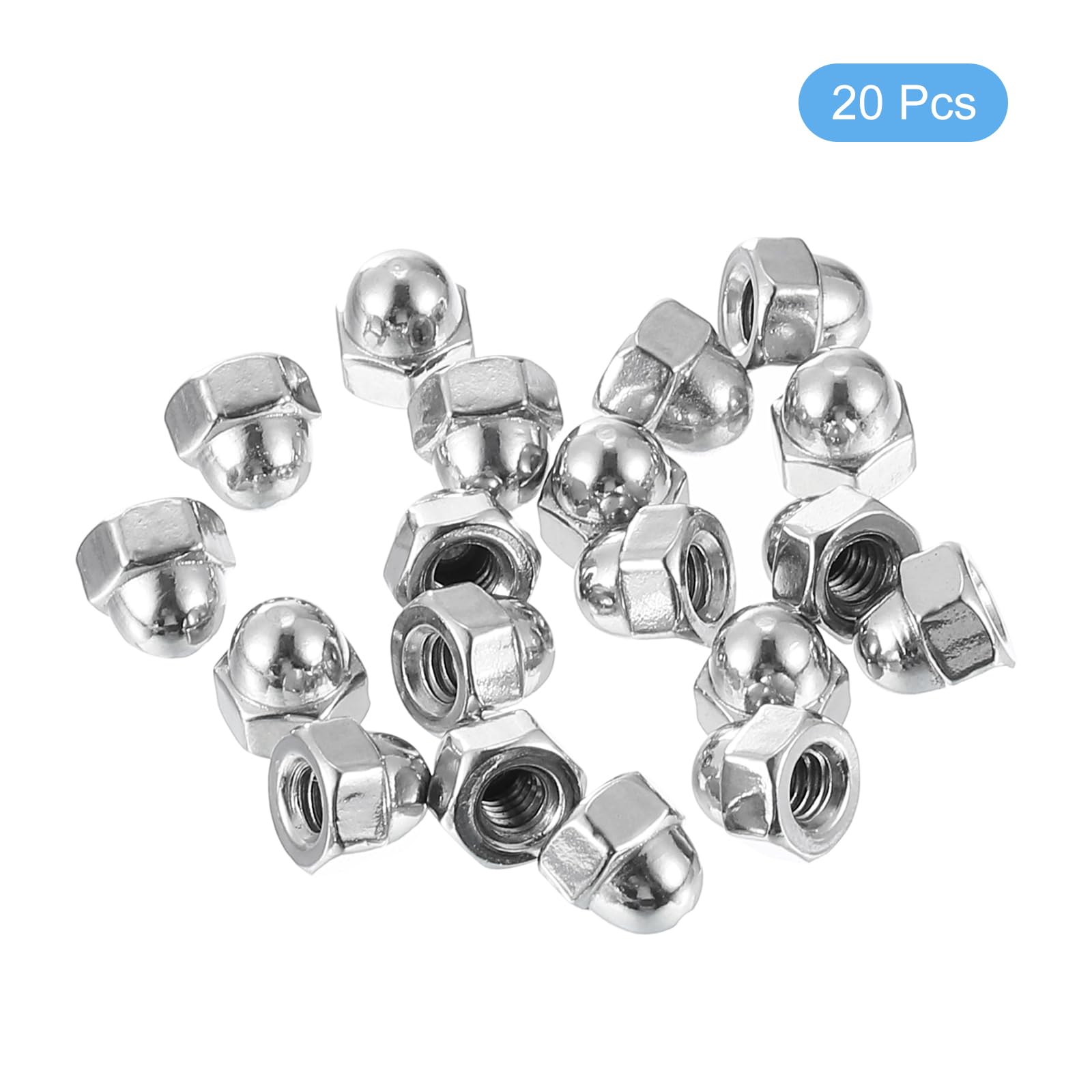 uxcell #8-32 Acorn Cap Nuts, 20Pcs 304 Stainless Steel Dome Cap Head Hex Nuts for Bolt Cover - Rustproof Hardware Fasteners for Furniture, Automotive & DIY Projects (Silvery Finish)
