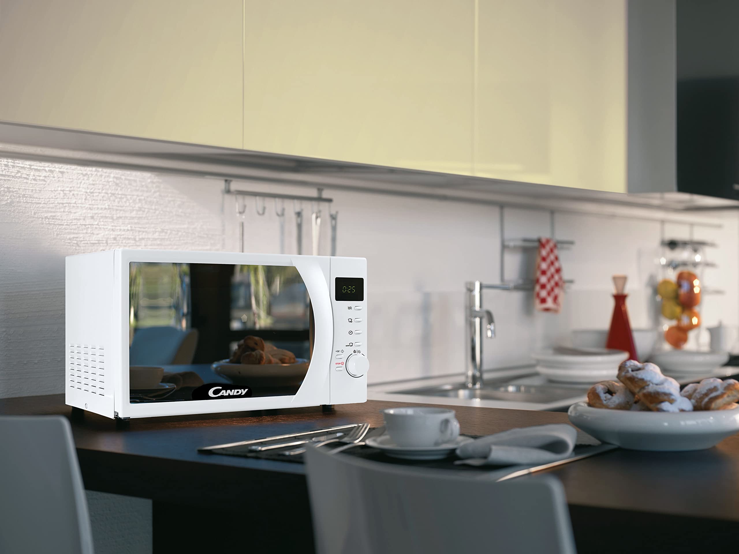 Candy CMW2070DW 20L Solo Microwave Oven - 700W, Digital Display, 6 Power Levels, 8 Auto Menus, Defrost Function, Timer & Child Lock - Perfect for Dorms, Offices & Small Kitchens