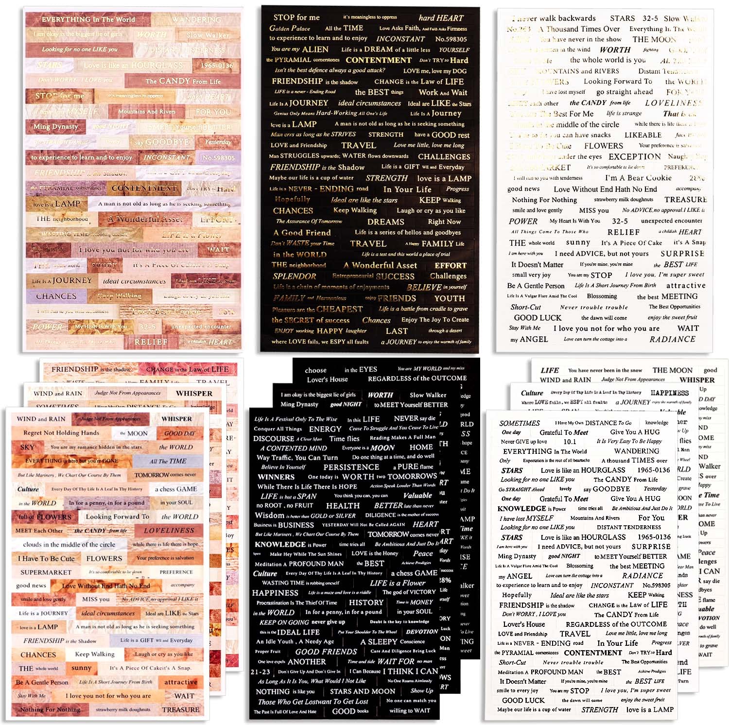 YASMEN 12 Sheets Vintage Quote Stickers for Journaling - 941pcs Scrapbook Stickers with Words & Phrases for Bullet Journals, Junk Journals, Planners, DIY Collage Albums - Perfect for Memory Keeping, Creative Scrapbooking & Gift Decoration