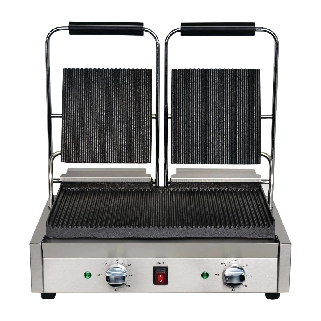 Apuro Bistro Double Ribbed Contact Grill - Indoor/Outdoor Electric Griddle for Paninis, Sandwiches & More - Perfect for Home, Restaurant & Camping Use