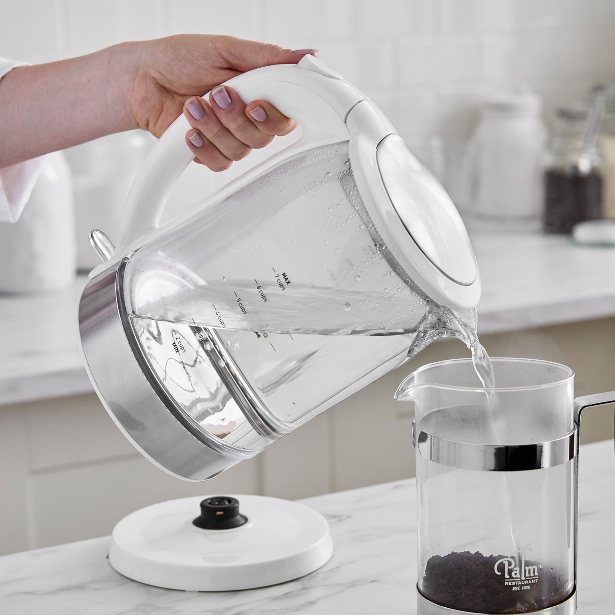 GreenLife Qwik & EZ Glass Electric Kettle - 1.7L Fast Boiling, BPA-Free, Auto Shut-Off - Perfect for Tea, Coffee & Office Use - White