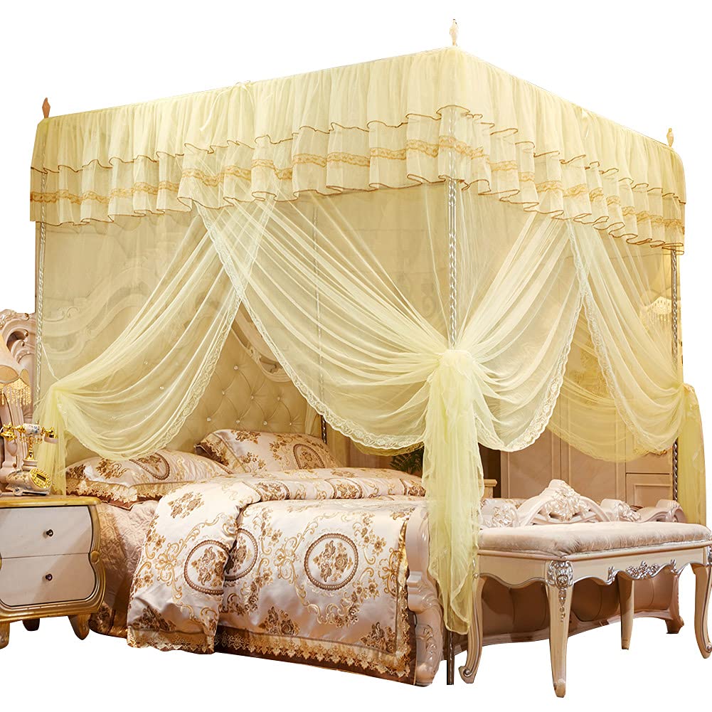 Elegant Lace Bed Canopy Curtains - 3 Side Openings for Home Bedroom Decor (180x200x200cm) | Perfect for Romantic Bedroom, Wedding Decor & Boho Chic Style