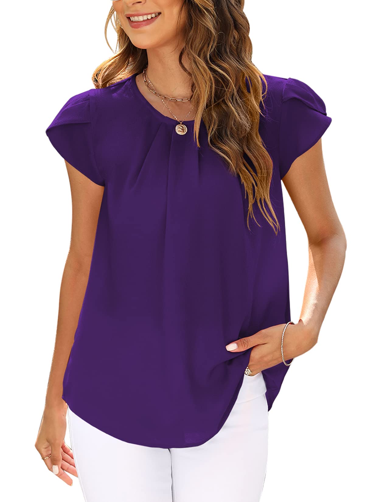 LuckyMore Women's Summer Short Sleeve Blouse - Business Casual Work Tops for Office & Outings | Breathable & Stylish Shirts for Professional Women