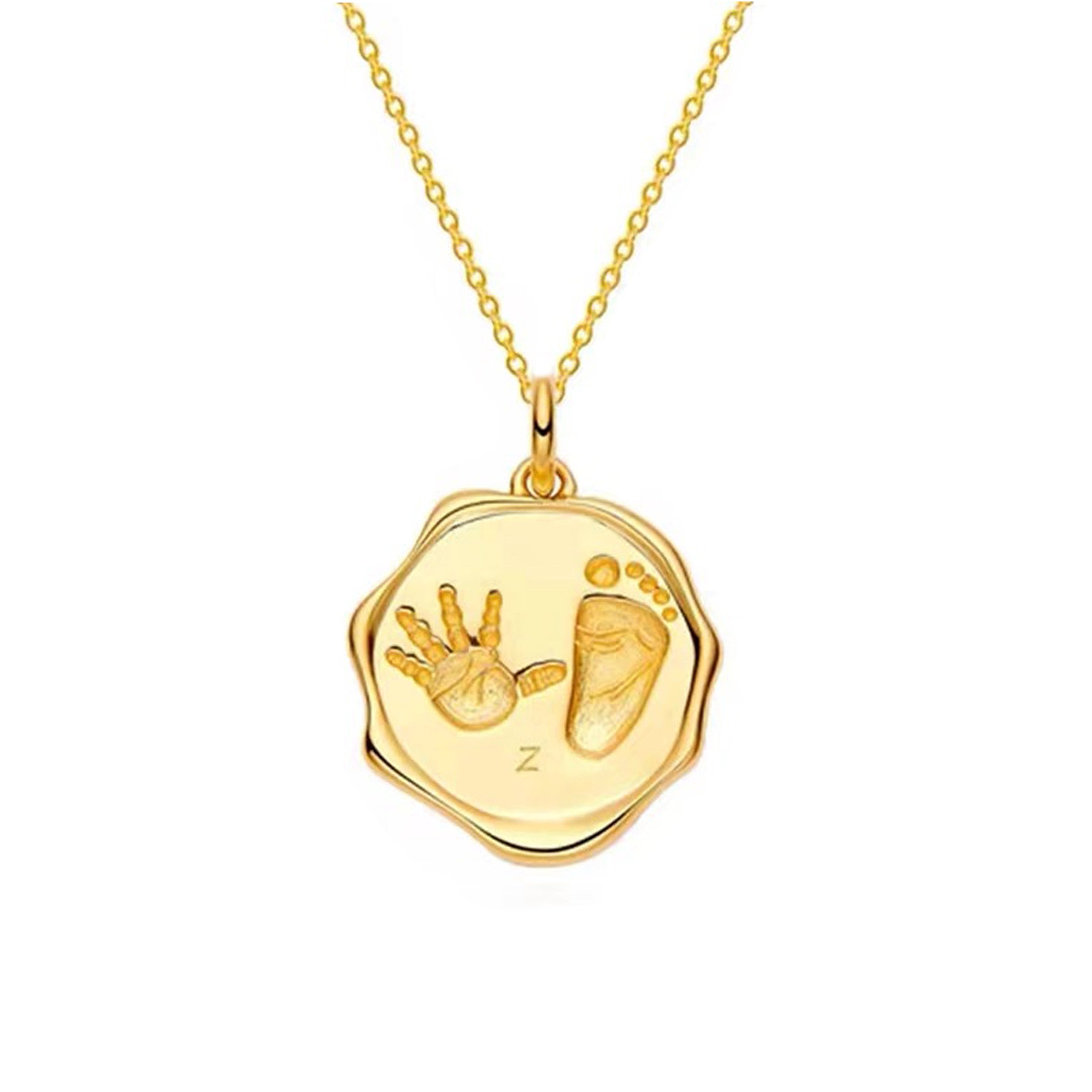 Solid Gold Baby Footprint Necklace - Personalized Custom Name & Date Jewelry - Perfect for Newborn Gifts, Christening, Baptism & Mother's Day