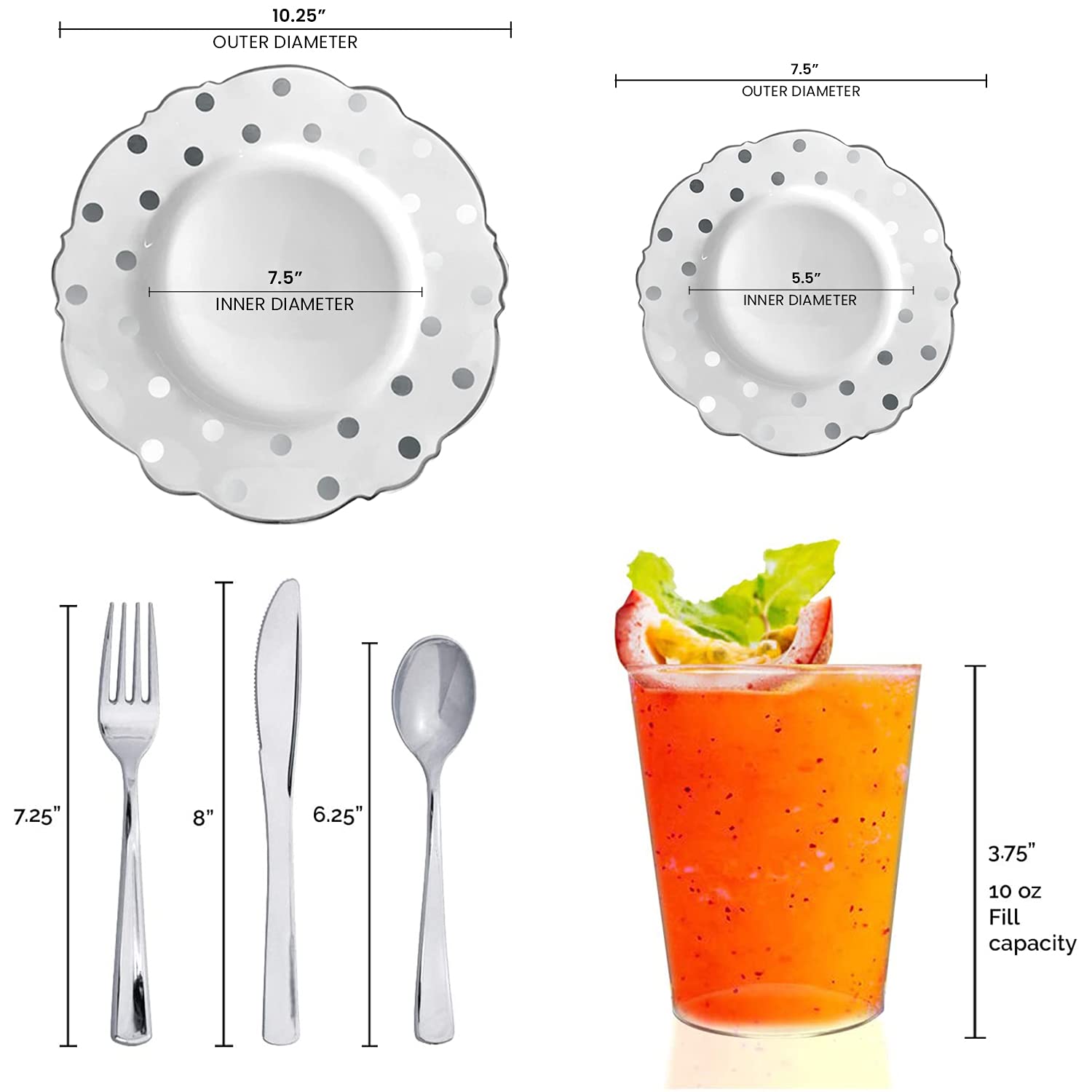 Elegant Disposable Plastic Dinnerware Set - 720 pcs (120 Person) Round Dot Wedding Party Plates, Gold Cutlery & Clear Cups - Perfect for Weddings, Banquets, Catering & Large Events