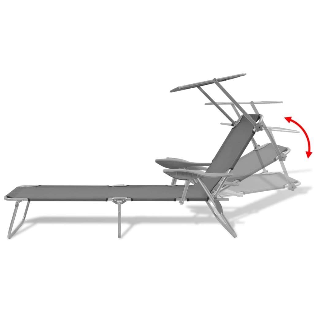 Premium Folding Chaise Lounge Chair for Outdoor - Adjustable Backrest & Canopy - Steel Gray Sun Lounger for Pool, Beach, Patio, Backyard, Deck | Perfect for Relaxing, Sunbathing & Outdoor Lounging