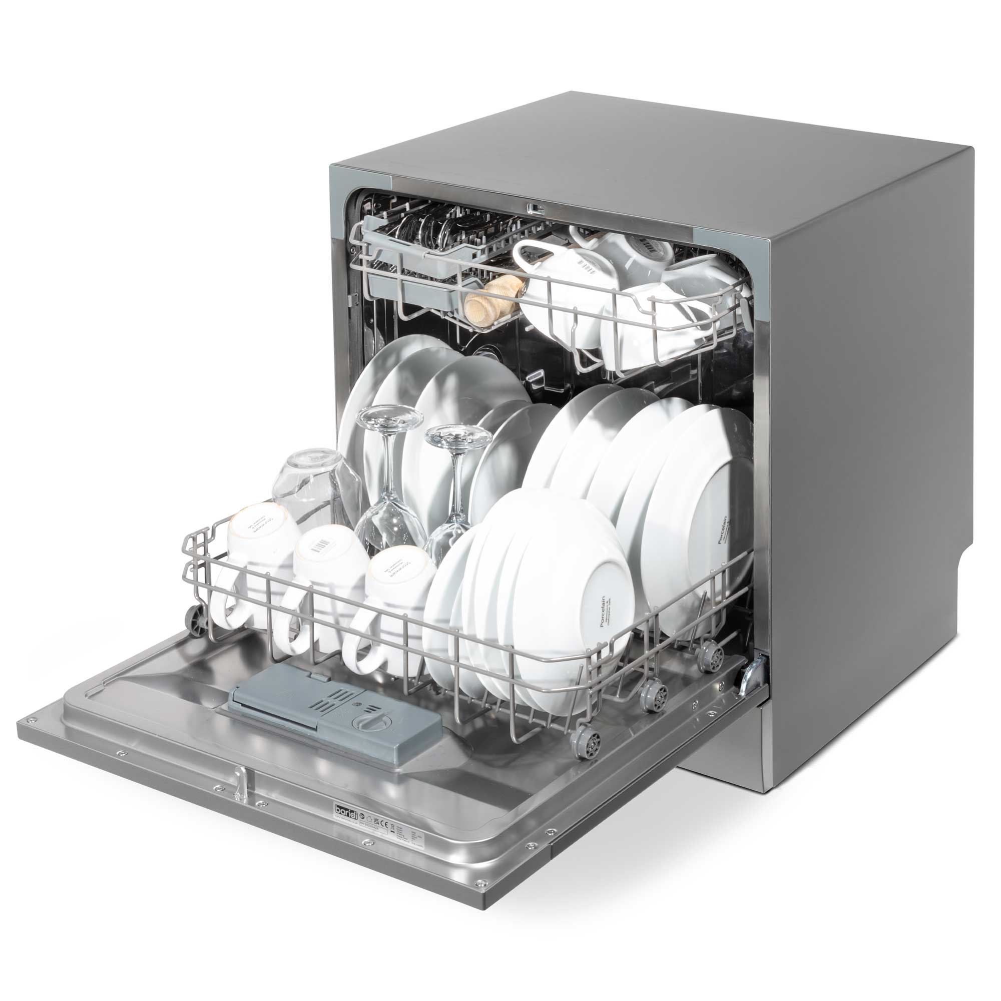 Baridi Compact Tabletop Dishwasher - 8 Place Settings, 6 Wash Programs, Ultra Quiet (42dB), 8L Capacity in Sleek Silver (Model DH87) | Perfect for Small Apartments, RVs, Dorms & Kitchenettes