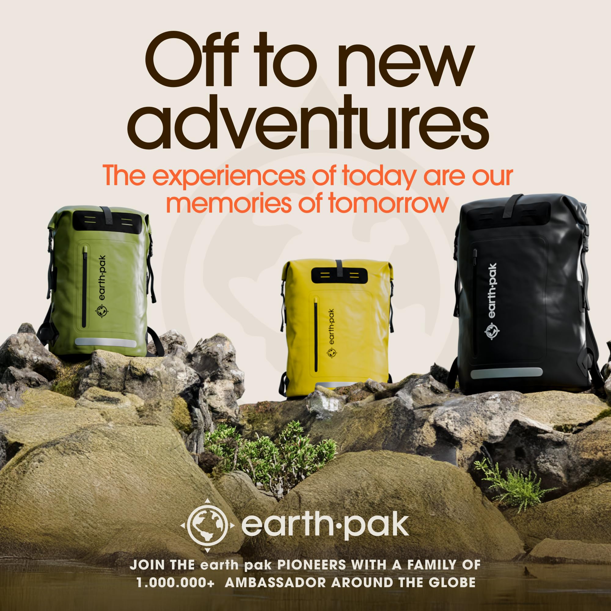 Earth Pak Waterproof Backpack - Heavy Duty Hiking Backpack with Roll-Top Closure - Waterproof Dry Bag for Camping, Kayaking & Outdoor Adventures - Includes Cushioned Phone Case