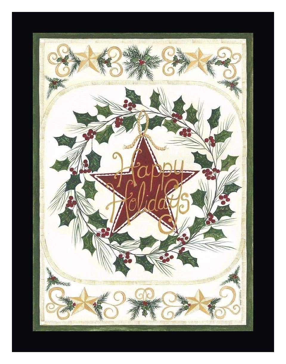 Happy Holidays by Cindy Shamp - 23x30 Inch Black Framed Canvas Wall Art Print - Ready to Hang - Perfect for Christmas Decor, Home & Office Gift