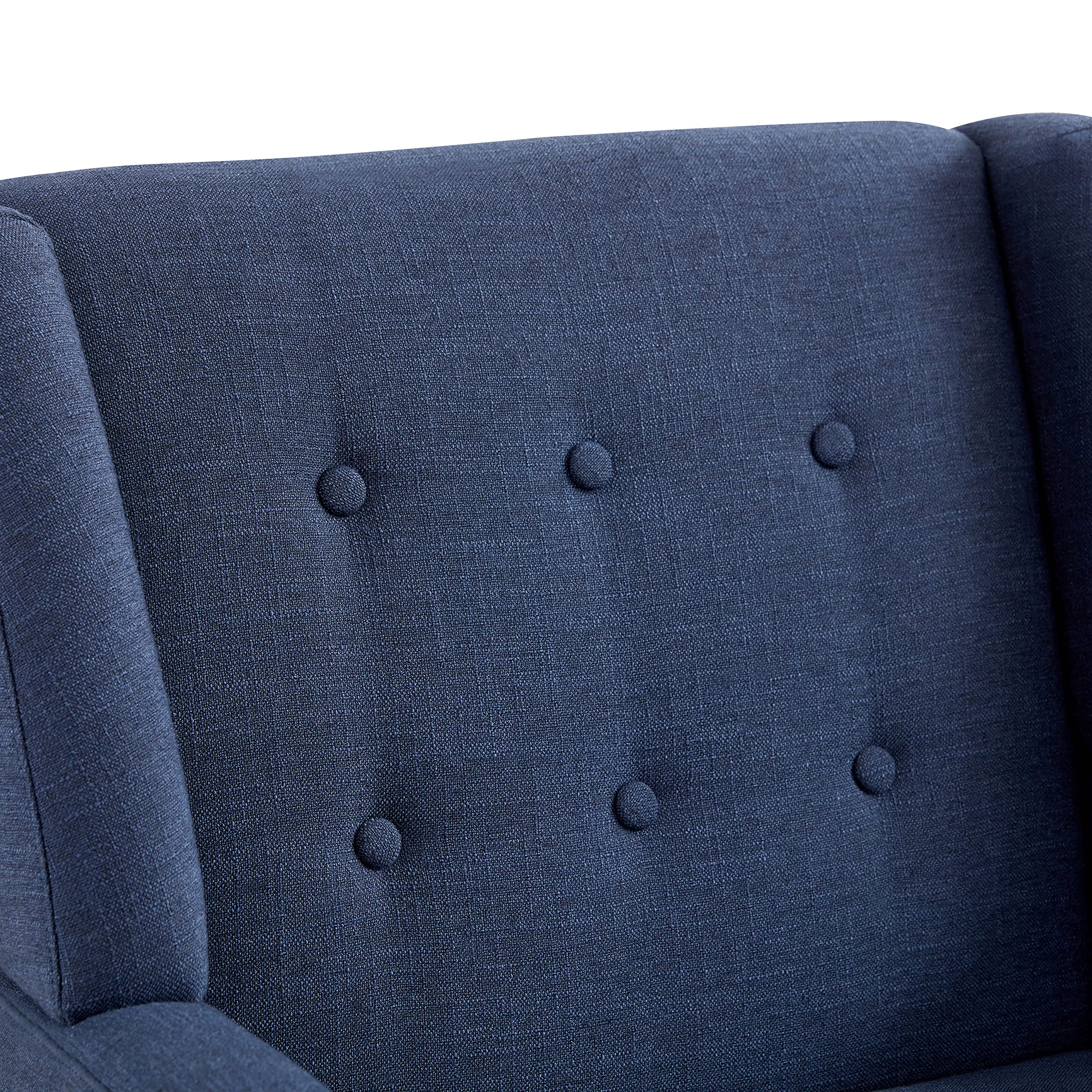 HUIMO Mid Century Modern Accent Chair - Dark Blue Upholstered Button Tufted Armchair with Linen Fabric for Living Room, Bedroom & Office - Comfortable Reading Chair for Relaxation & Home Decor