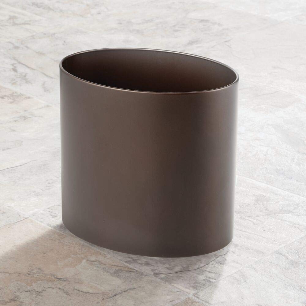 mDesign Stainless Steel Metal Oval Trash Can - 7.9L/2.09G Waste Basket for Bathroom, Bedroom, Kitchen & Office - Bronze Mirri Collection - Perfect for Recycling & Waste Disposal in Small Spaces