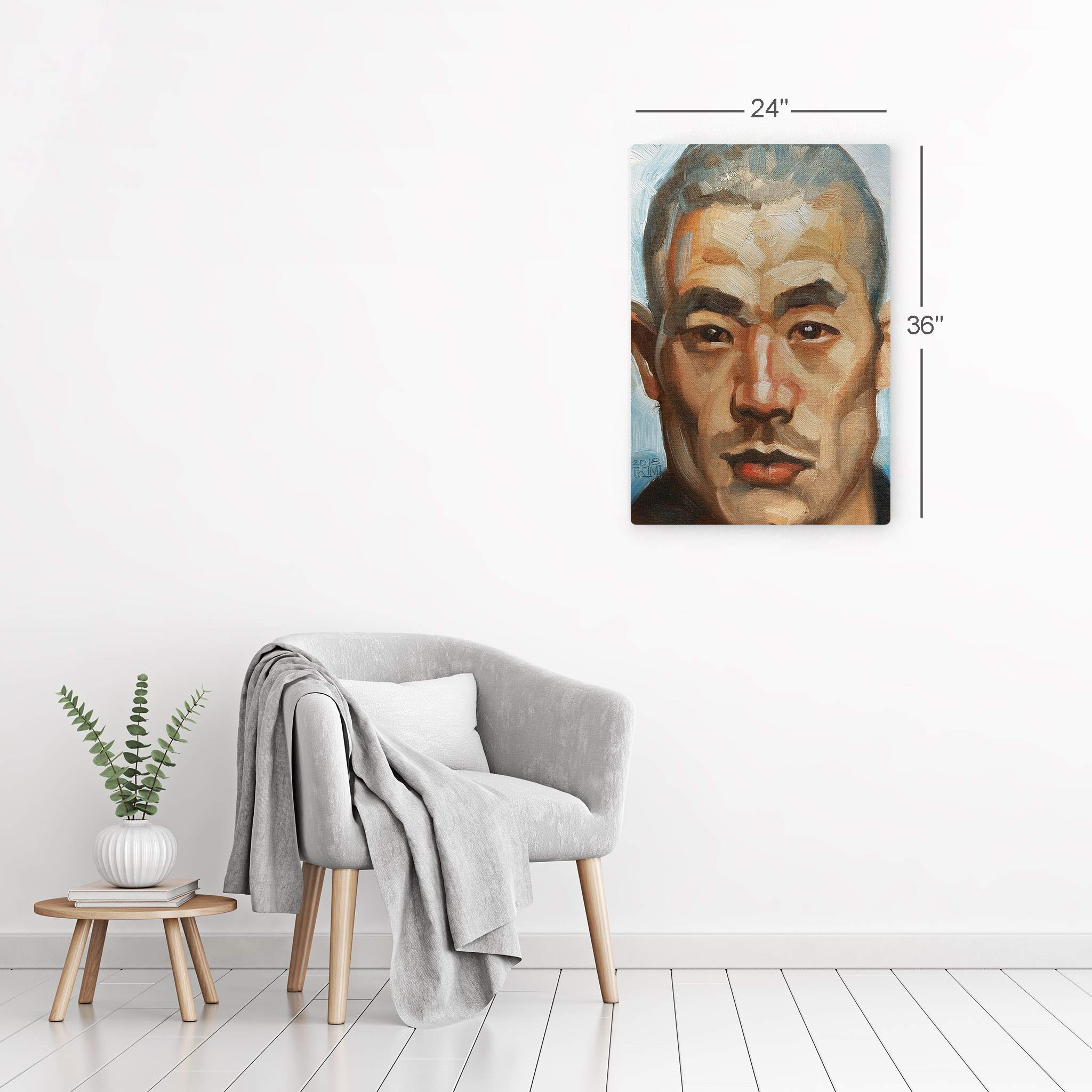 Kenney Mencher Asian Man Portrait Oil Painting - Cool Climate Metal Wall Art Print 40x30 Inches - Ready to Hang Living Room & Bedroom Decor - Made in USA - Perfect for Modern Home & Office Spaces