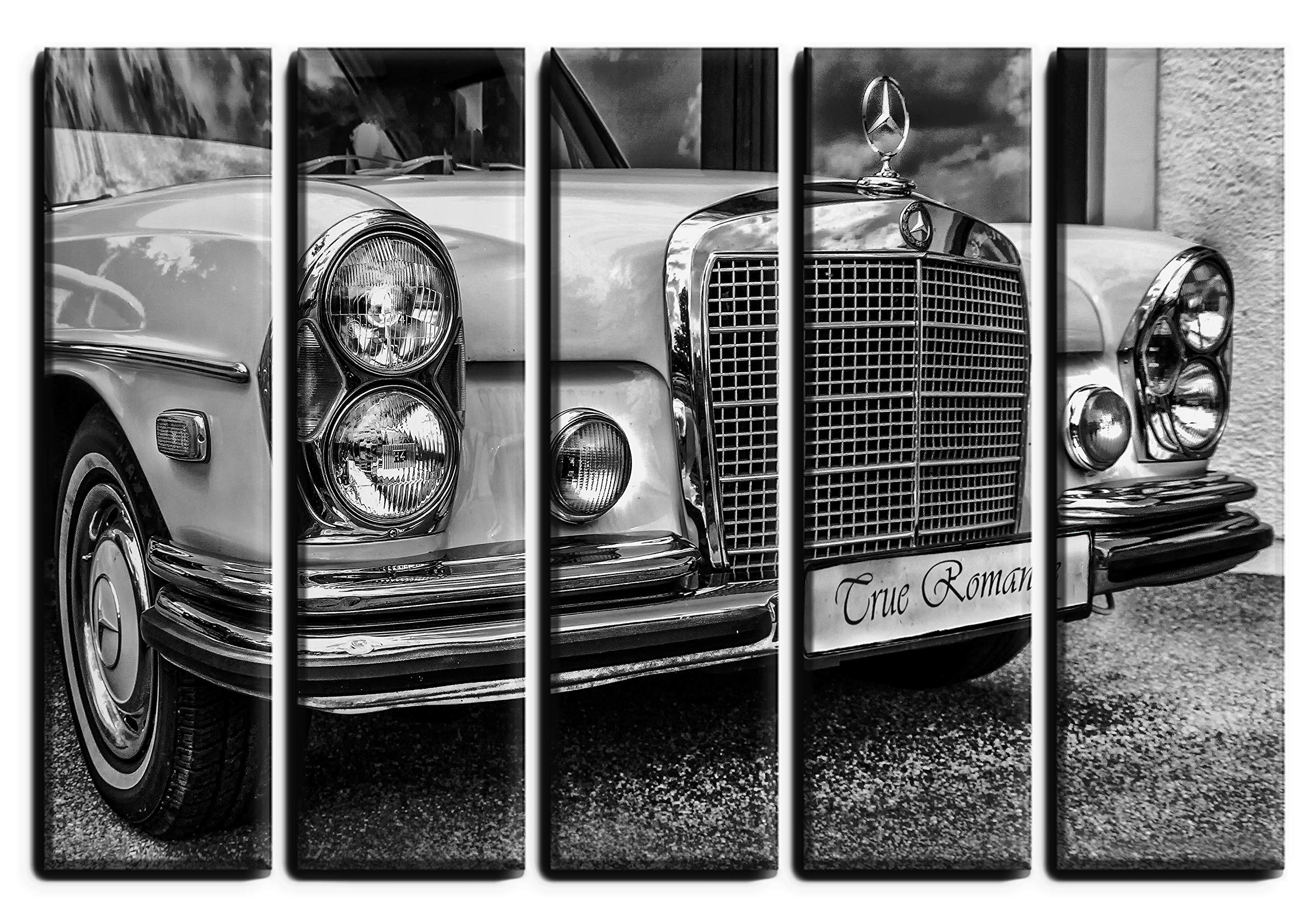 5-Piece Vintage Bavarian White Car Wall Art Set - Canvas Painting Poster Print for Showroom & Office Decor - German Auto Themed Wall Decor - Perfect for Man Cave, Garage or Automotive Enthusiast Gifts