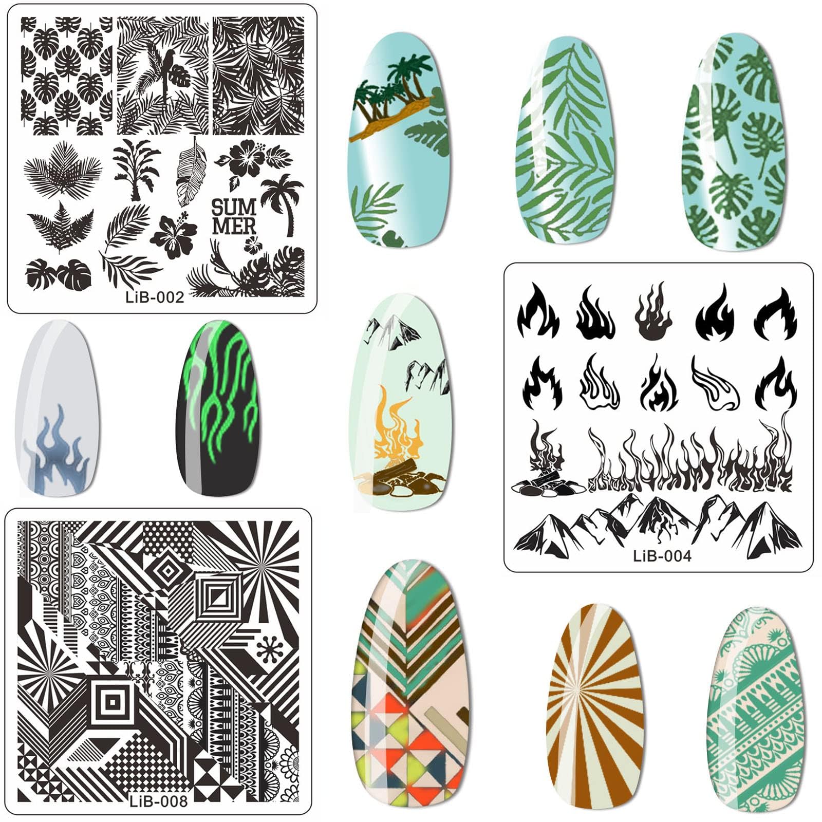 12pcs Nail Stamping Plates Kit with Scraper & Silicone Stamper - Floral Animal Mandala Mermaid Designs for Professional Nail Art | Perfect for DIY Manicures, Salon Use, and Holiday Nail Designs (Christmas, Summer)