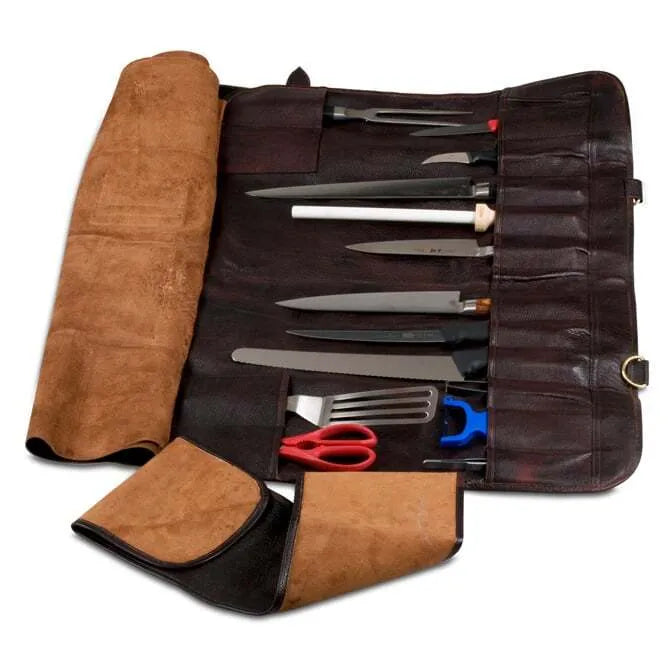 Boldric Leather Knife Bag with 18 Pockets - Premium Chef Knife Roll for Professional Cooks & Culinary Students - Perfect for Kitchen Storage, Travel & Culinary School