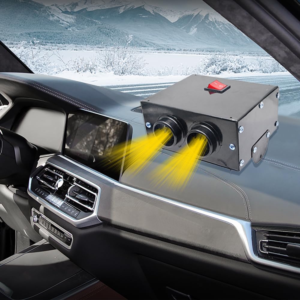 500W 12V Universal Car Truck Heater Fan - Fast Heating Air Warmer for Windshield Defroster & Demister - Ideal for Winter Driving, Camping & Emergency Heating in Vehicles