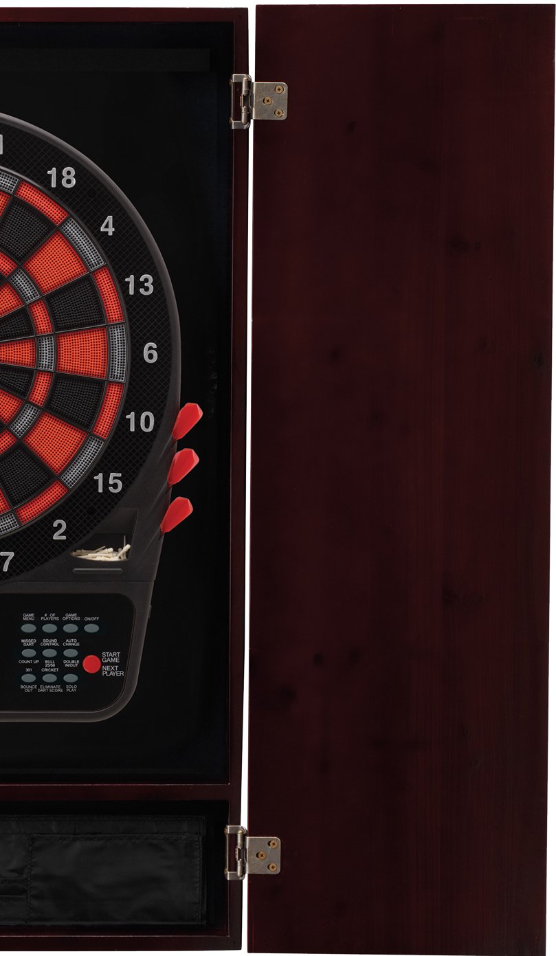 Premium Viper Metropolitan Solid Wood Dart Cabinet with Electronic Dartboard - Ready-to-Play Bundle Includes 2 Sets of Soft-Tip Darts & Integrated Storage - Multiple Stain Options for Home Game Rooms, Bars, and Entertainment Spaces