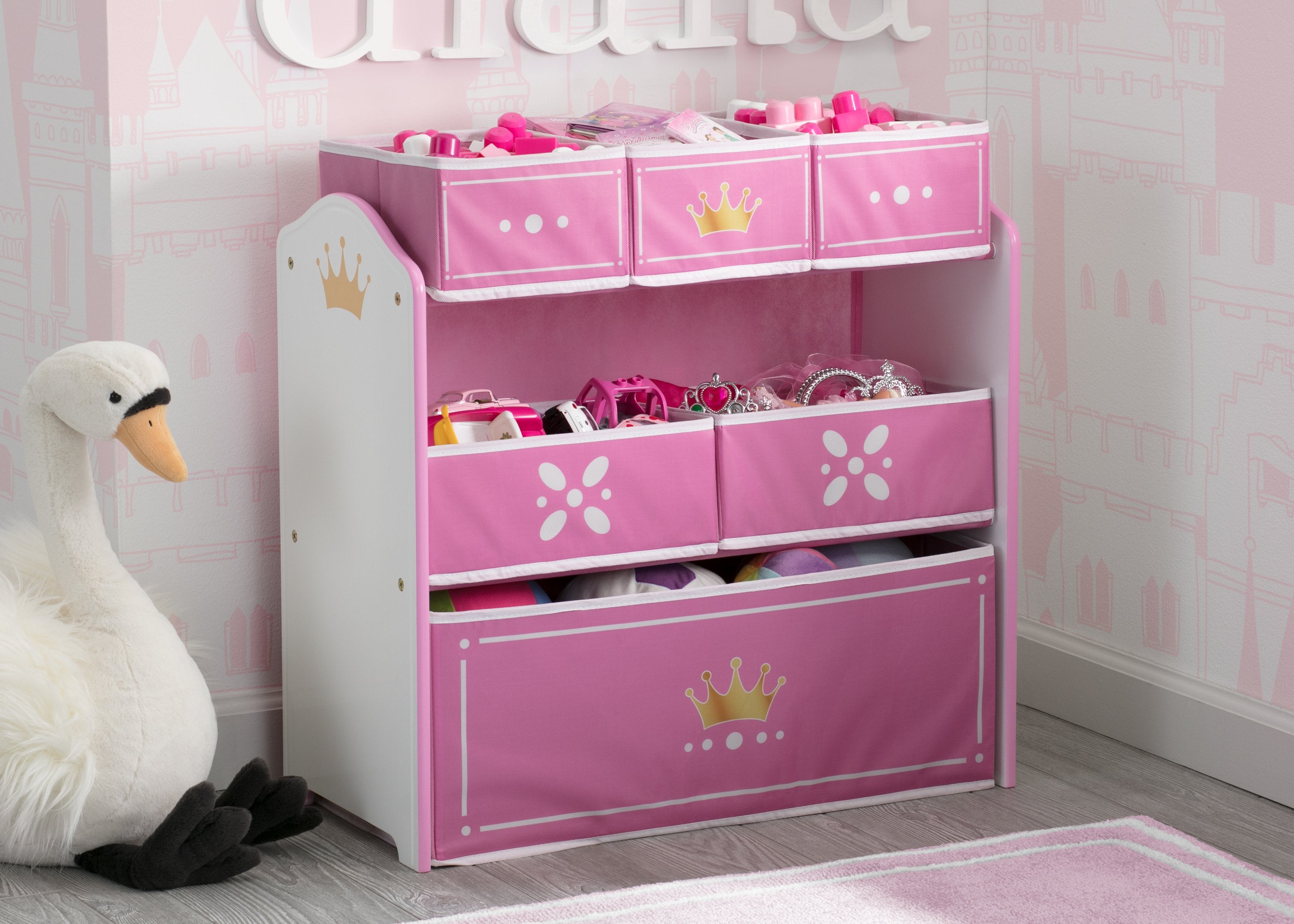 Princess Crown Multi Bin Toy Organizer - Kids Room Storage Solution for Dolls, Stuffed Animals & Toys | Perfect for Playrooms, Bedrooms & Daycare Centers