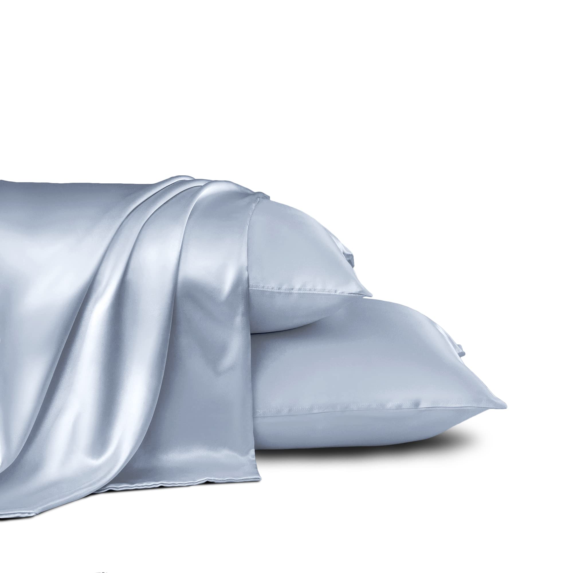 Premium Baby Blue Satin Pillowcase Set of 2 - Queen Size 20x30 Inch, Cooling Luxury Pillow Covers for Hair & Skin Care, Ultra Soft Anti-Wrinkle Pillowcase with Envelope Closure - Perfect for Bedroom, Travel & Gift Giving