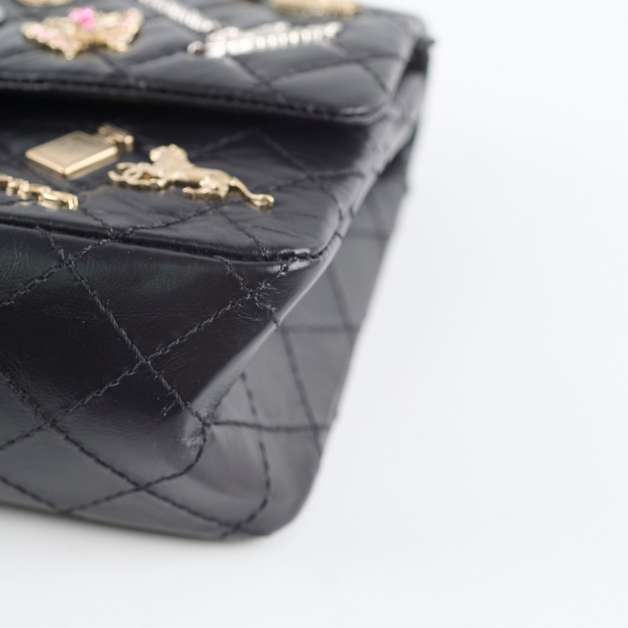 Chanel Reissue 2.55 Lucky Charms Small Black Leather Flap Bag 24 Series - Luxury Designer Handbag for Women, Perfect for Evening Events & Special Occasions